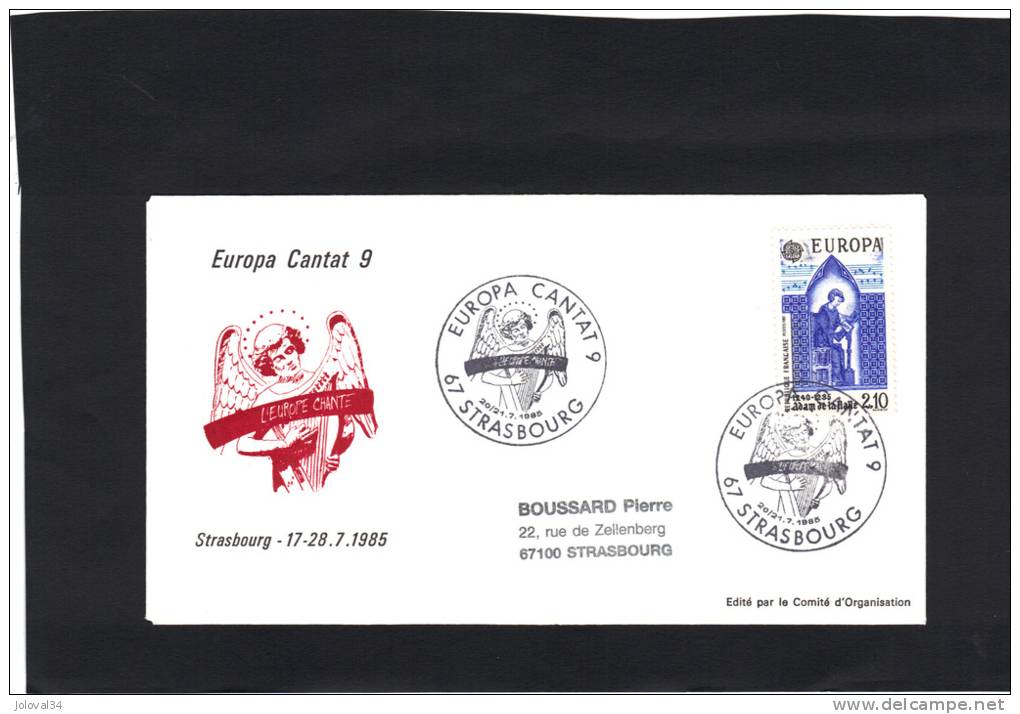 France   Yvert N° 2366 - Cachet EUROPA CANTAT 9 Strasbourg - 20 21/7/1985 - Musique - EU-Organe