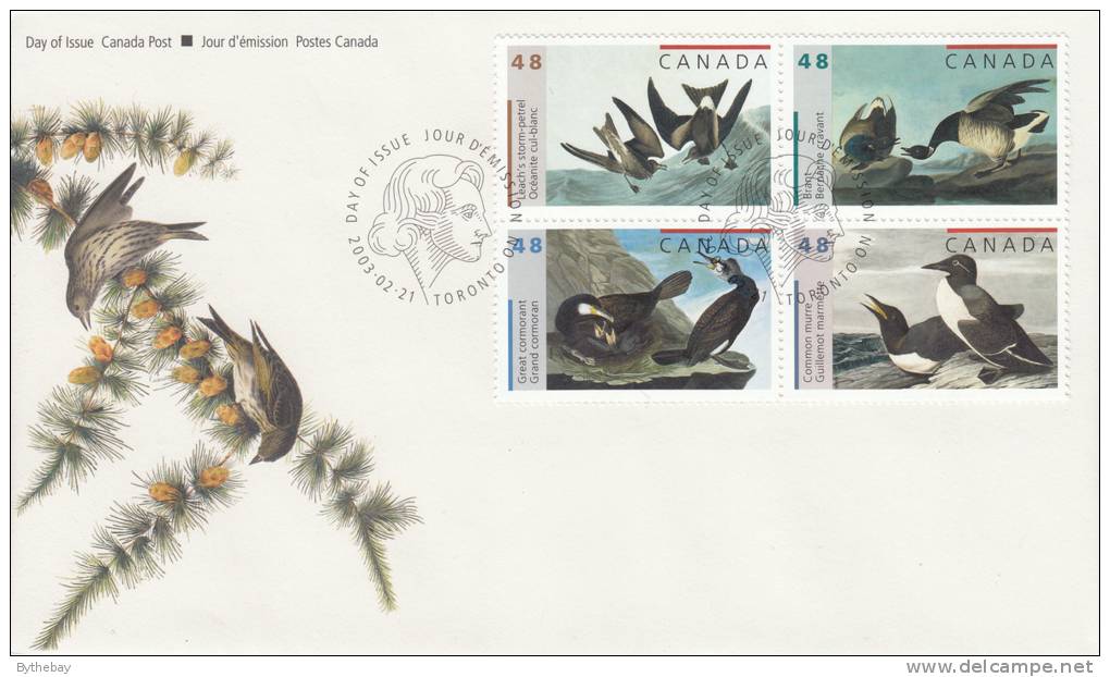 Canada FDC Scott #1982a Block Of 4 48c Birds: Leach's Storm-petrel, Brant, Great Cormorant, Common Murre - 2001-2010