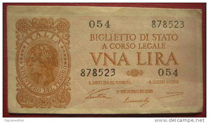 1 Lira 20.3.1935 (WPM 29a) Ausgabe 1944 - Italia – 1 Lira