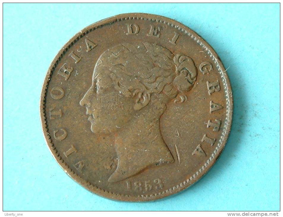 1853 HALF PENNY ( Young Head ) / KM 726 ( Uncleaned Coin - For Grade, Please See Photo ) ! - C. 1/2 Penny