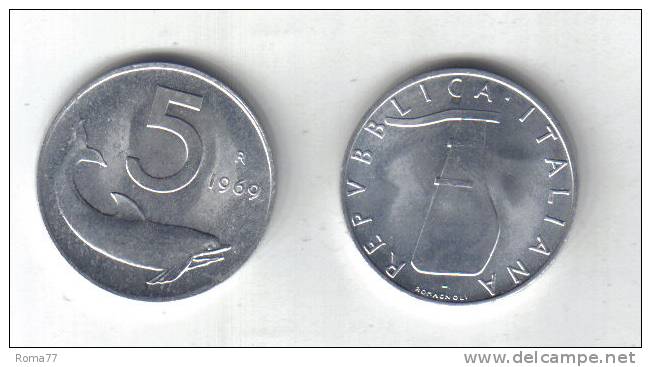 RedF - REPUBBLICA 1969 , 5 Lira Delfino Da Rotolino - 5 Lire