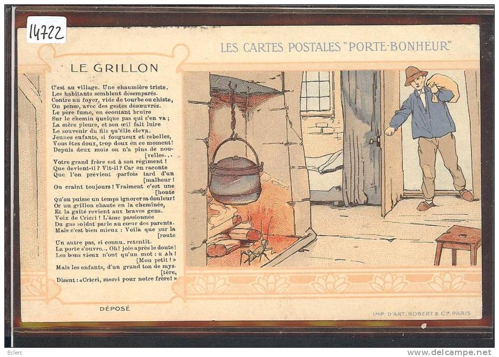 CARTE PORTE BONHEUR - LE GRILLON  - TB - Contes, Fables & Légendes