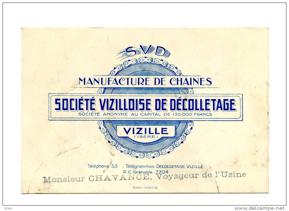 Carte De Visite Ancienne /  Société Vizilloise De Décolletage à Vizille (isère) - Cartoncini Da Visita