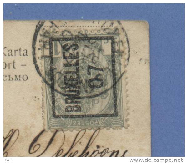 53 "met Preo BRUXELLES 07 " Op Postkaart, Ontwaard Met Cirkelstempel BRUXELLES - Sobreimpresos 1906-12 (Armarios)