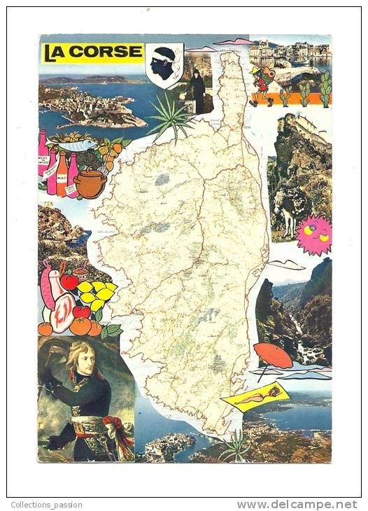 Cp, Carte Géographique, La Corse, Voyagée 1978 - Landkarten