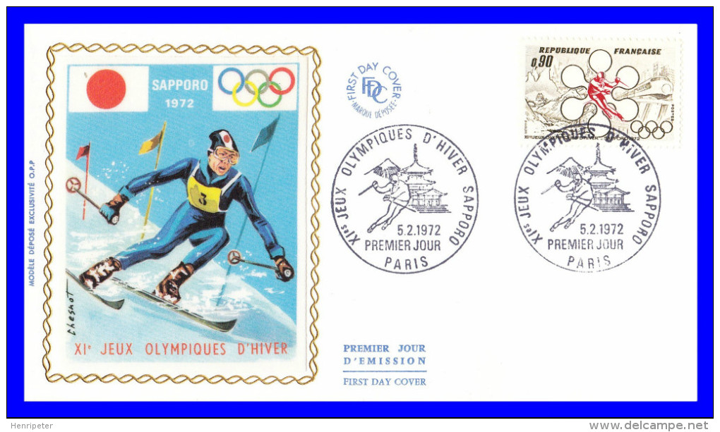 1705 (Yvert) Sur Enveloppe Premier Jour Illustrée Sur Soie (GF-PJ) - Jeux Olympiques D´hiver De Sapporo - France 1972 - 1970-1979