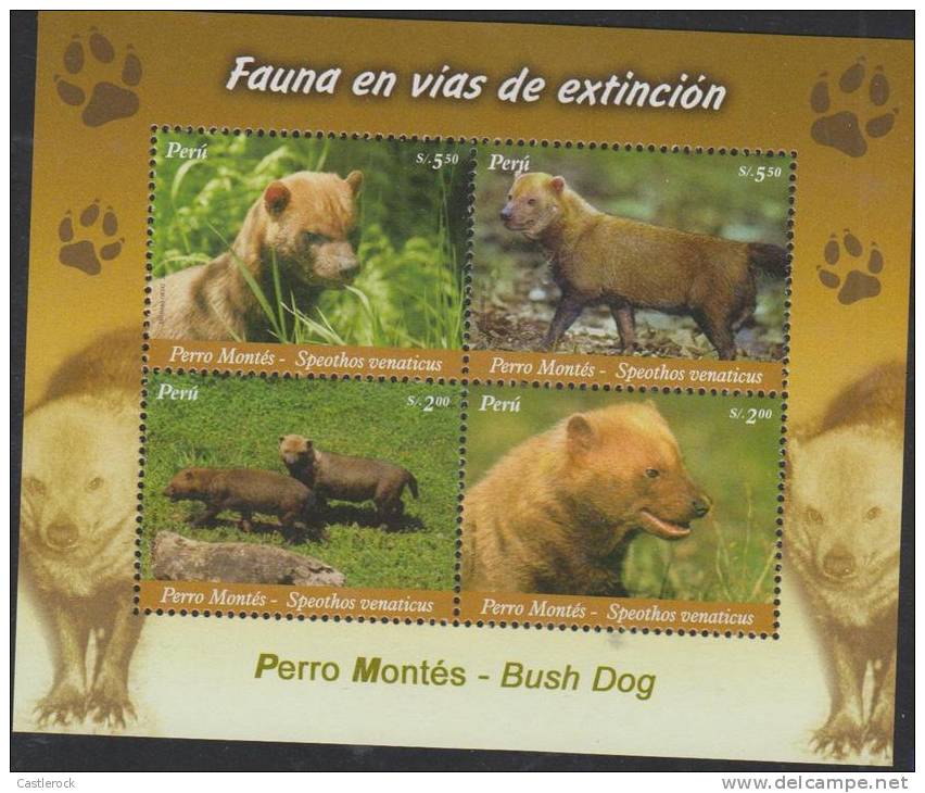 T)2007,PERU,S/S PERRO MOTES-BUSH DOG,MNH.- - Peru