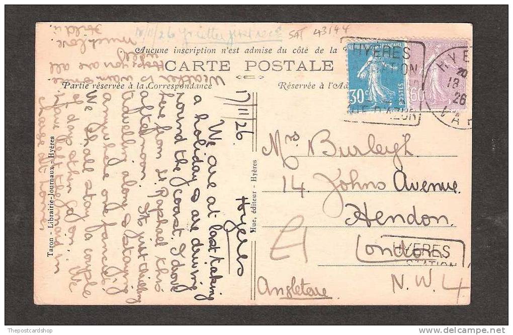 CPA 83 VAR  Hyères, Route Du Mont Des Oiseaux, Voyagée AVEC DEUX TIMBRES RESERVED FOR Calceola [100% (3731x)] - Hyeres