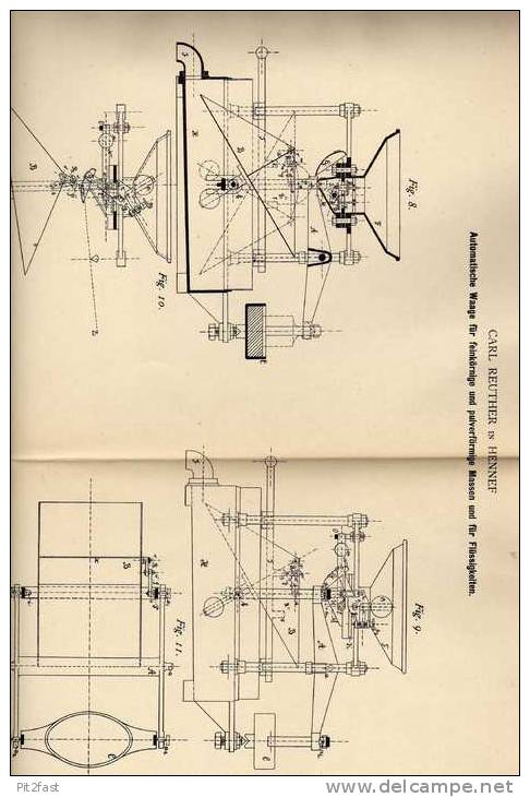 Original Patentschrift - C. Reuther In Hennef , 1881, Automatische Waage !!! - Tools