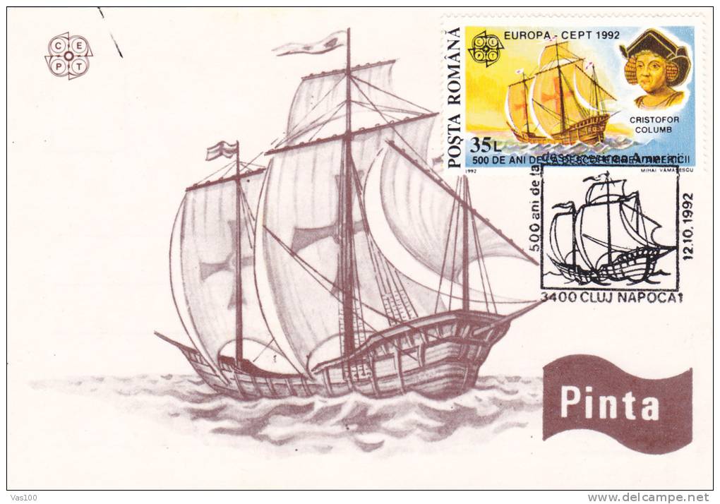 CHRISTOFOR COLUMB, DISCOVERY OF AMERICA, 1992, CM. MAXI CARD, CARTES MAXIMUM, ROMANIA - Christophe Colomb