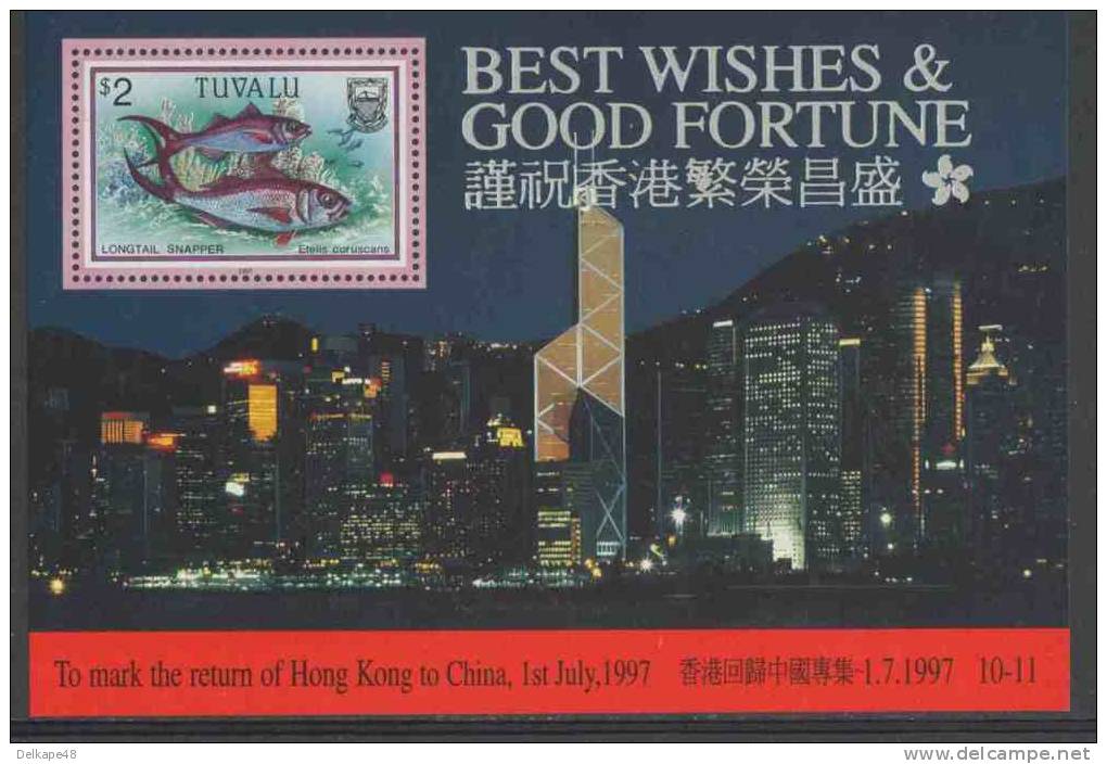 Tuvalu 1997 B59 - Mi 767 YII ** Etelis Coruscans : Longtail Red Snapper - Return Of Hong Kong To China, 1st July, 1997 - Holograms