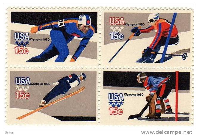 USA / Sport / Ice-Hockey / Scating / Skiing / Ski Jumping / Olympics 1980 - Unused Stamps