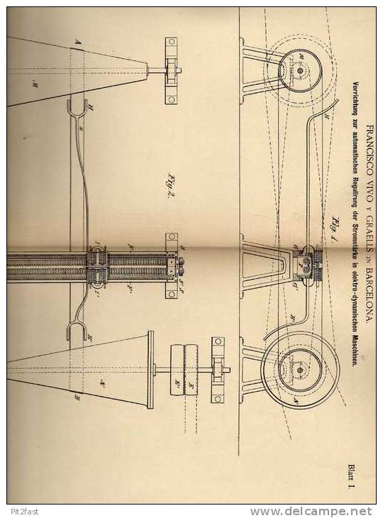 Original Patentschrift -  Regulierer Für Elektr. - Dynam. Maschinen , 1886 , F Graells In Barcelona !!! - Máquinas