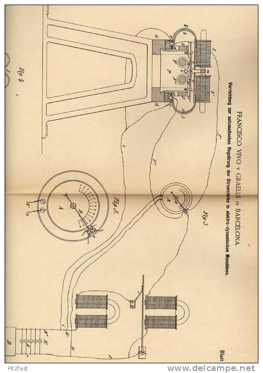 Original Patentschrift -  Regulierer Für Elektr. - Dynam. Maschinen , 1886 , F Graells In Barcelona !!! - Machines