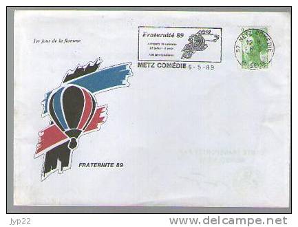 France - Lettre 1er Jour Flamme Fraternité CAD Metz Comédie 6-05-1989 / TP 2487 Roulette Liberté - Montgolfière Ballon - Roulettes