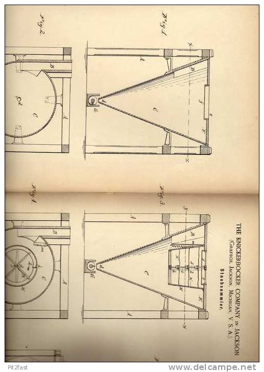 Original Patentschrift - Staubsammler , Fabrik Reiniger , 1886 , Knickerbocker Comany In Jackson , USA !!! - Machines