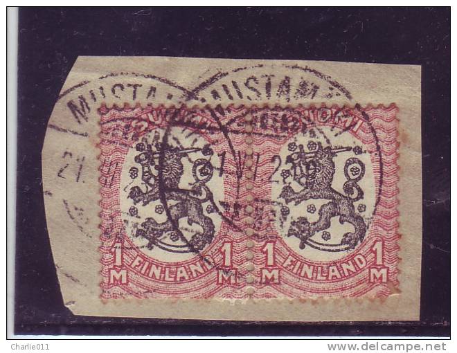 COAT OF ARMS-1M-PAIR-POSTMARK-MUSTAMAKI-FINLAND-1917 - Oblitérés