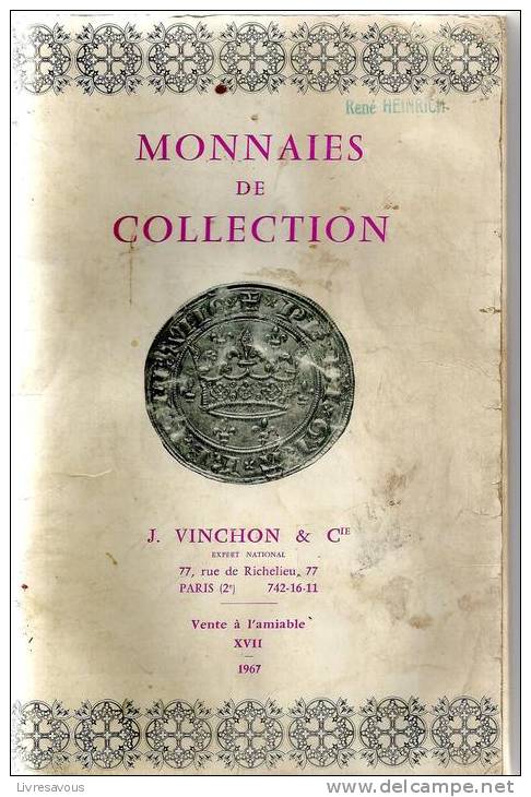 Monnaies De Collection Catalogue De Vente De J. Pinchon Paris De 1967 - Livres & Logiciels