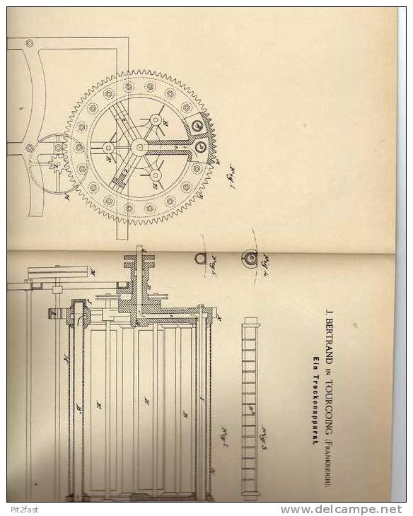 Original Patentschrift - Trockenapparat , 1886 , J. Bertrand In Tourcoing , Frankreich !!! - Tools