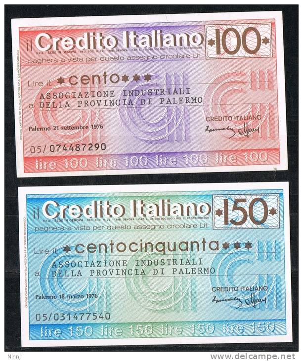 Italia Coppia Miniassegni FDS Credito Italiano £. 100 E £. 150 - 18.3.76 (doppia Scansione) - [10] Assegni E Miniassegni