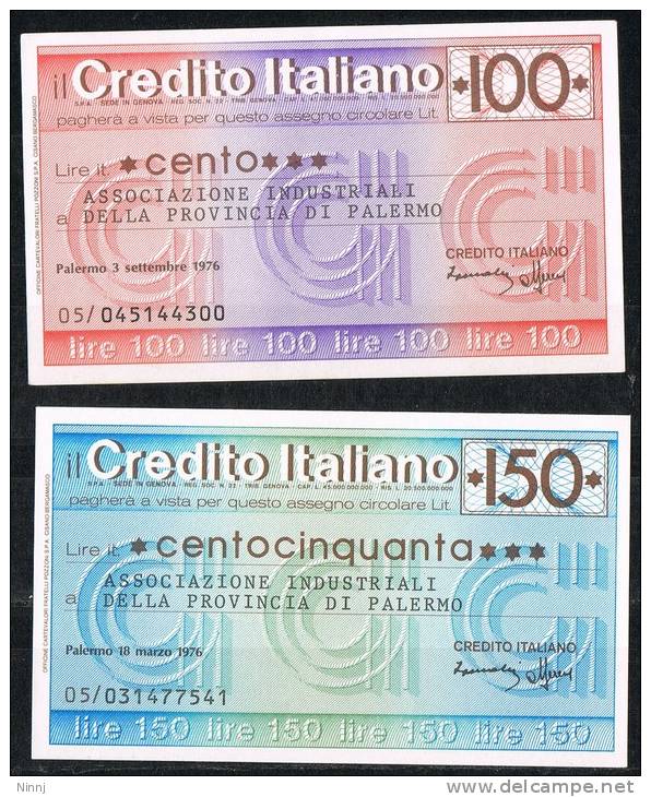 Italia Coppia Miniassegni FDS Credito Italiano £. 100 E £. 150 - 18.3.76 (doppia Scansione) - [10] Assegni E Miniassegni