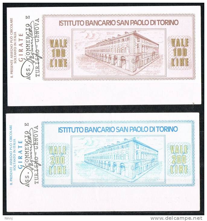 Italia Coppia Miniassegni FDS L´Istituto Bancario S.Paolo Di Torino £.100  £. 200 - 30.11.76 (doppia Scansione) - [10] Scheck Und Mini-Scheck