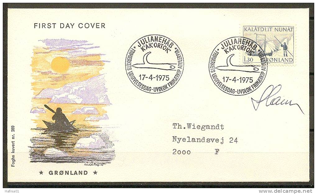 Czeslaw Slania. Greenland 1974. Post Transport. Michel 87 FDC. Signed. - FDC