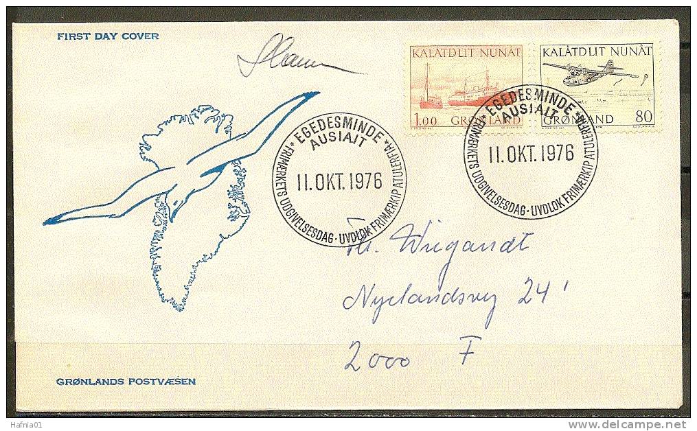 Czeslaw Slania. Greenland 1976. Post Transport. Michel 98-99 FDC.  Signed. - FDC