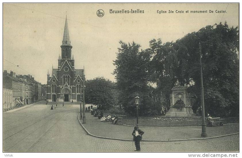 Bruxelles-Ixelles :  Eglise Ste Croix Et Monument De Coster   ( Ecrit Avec Timbre ) - Ixelles - Elsene