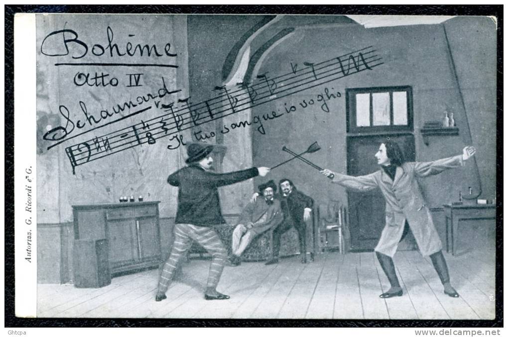 CPA.  Théâtre.    Bohème.  Atto 4.    Schaunard  , Solfège. - Opéra