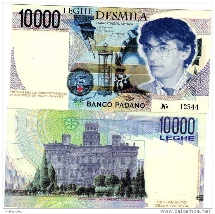 PADANIA ITALY - 10000 Leghe UNC BANKNOTE Lega Nord - [ 9] Collections