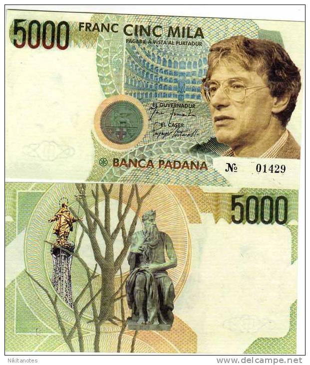 PADANIA ITALY - 5000 Franc UNC BANKNOTE  Banca Padana - [ 9] Collections