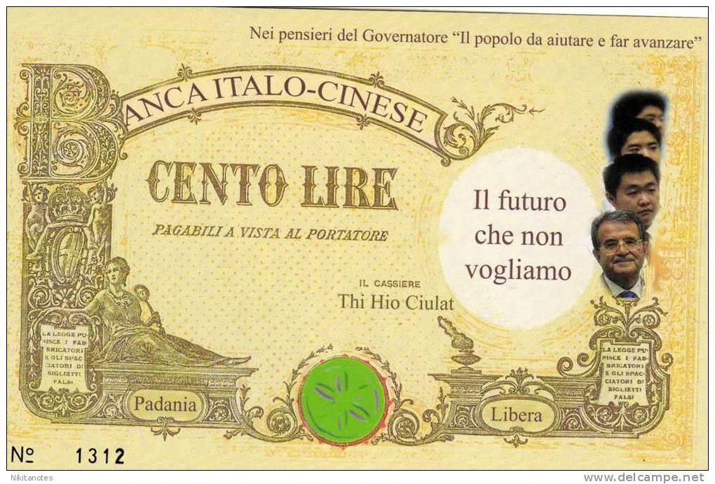 PADANIA ITALY - 100 Lire Lega Nord Padania Unc - Autres & Non Classés