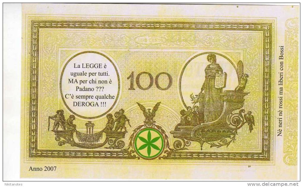 PADANIA ITALY - 100 Lire Lega Nord Padania Unc - Autres & Non Classés