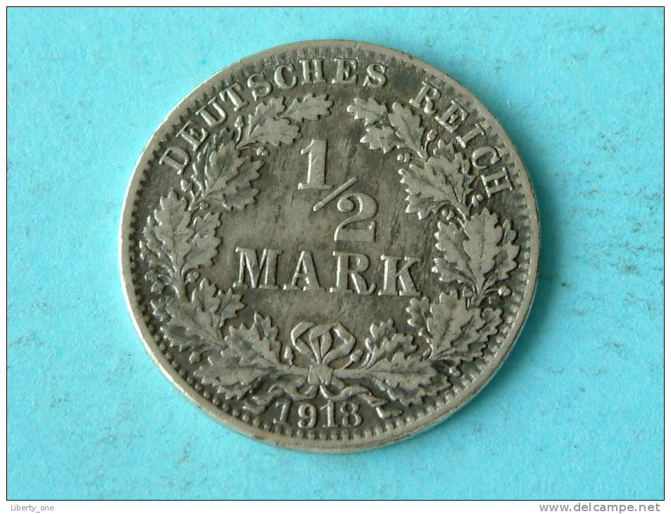 1918 J - 1/2 MARK / KM 17 ( Uncleaned Coin - For Grade, Please See Photo ) ! - 1/2 Mark