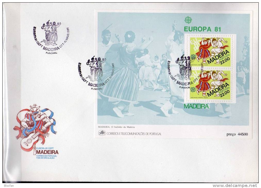 CEPT 1981 Folklore Insel Madeira Block 2 Auf FDC 15€ Tanz-Paar In Trachten Costume Sheet Bloc Fogli Bf Cover Of Portugal - Madère