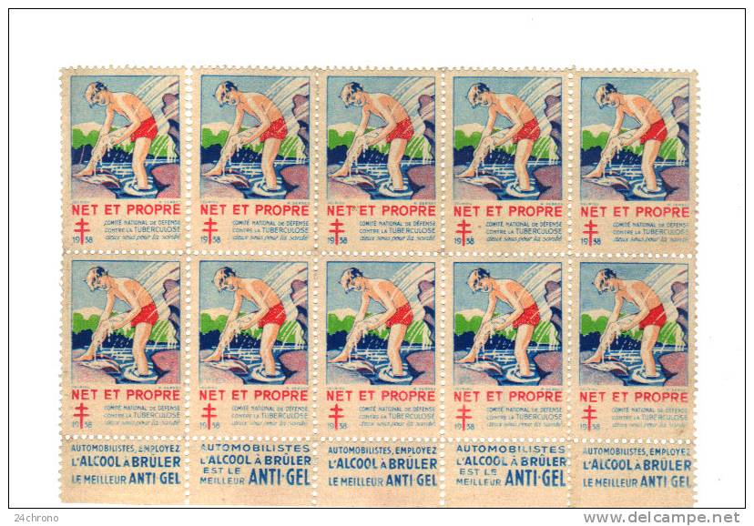 10 Timbres Contre La Tuberculose, 1938, Automobilistes Employez L´ Alcool à Bruler Le Meilleur Anti Gel - Antituberculeux