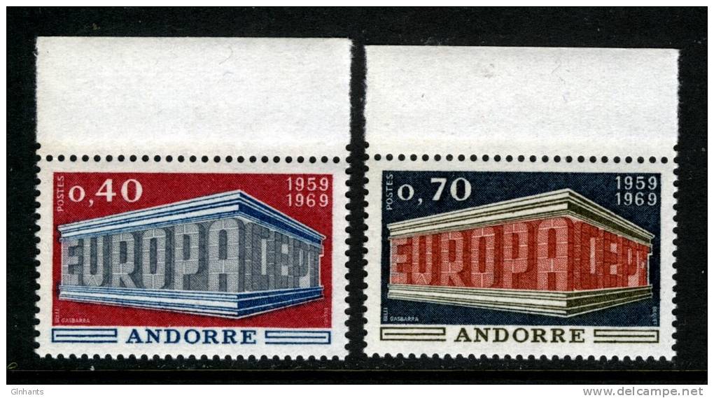FRENCH ANDORRA - 1969 EUROPA CEPT SET OF 2 STAMPS WITH UPPER MARGIN FINE MNH ** - 1969