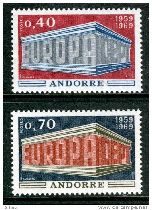 FRENCH ANDORRA - 1969 EUROPA CEPT SET OF 2 STAMPS FINE MNH ** - 1969