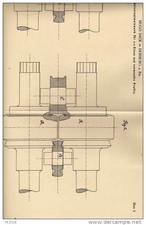 Original Patentschrift - H. Sack In Duisburg , Walzwerk , Walze , 1886 !!! - Máquinas