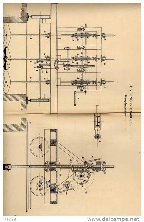 Original Patentschrift - Stampfmaschine , Eisenbahn , Bückenbau ,1886 , H. Vering In Hamburg  !!! - Macchine