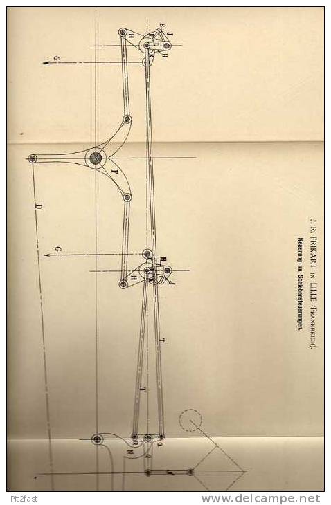 Original Patentschrift - F. Frikart In Lille , Frankreich , 1886 , Dampfmaschine Steuerung  !!! - Maschinen