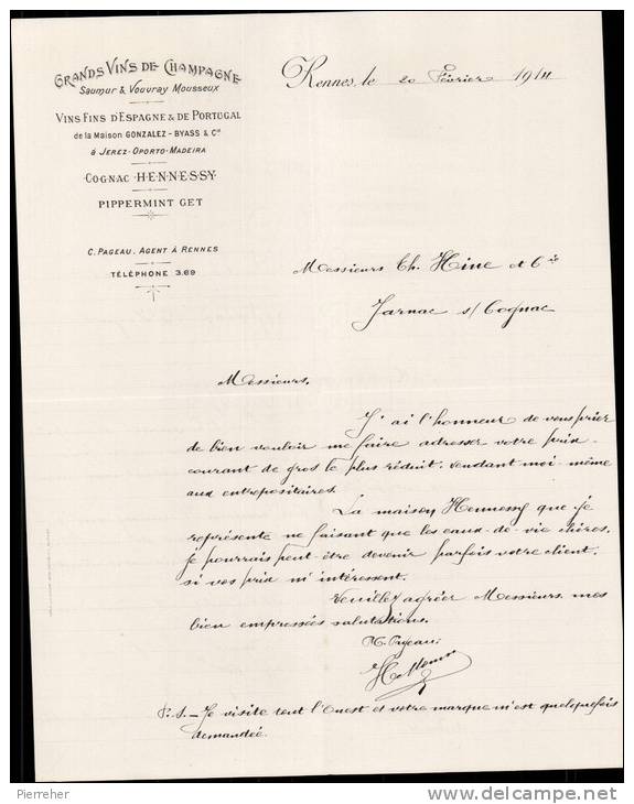 GRANDS VINS DE CHAMPAGNE A RENNES / CORRESPONDANCE DATEE 1911 - 1900 – 1949