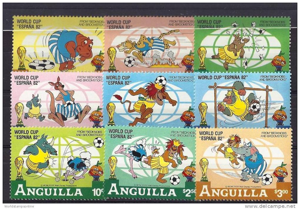 Anguilla, Year 1982, Mi 501-509, Disney Figures World Cup Football 1982, MNH ** - Anguilla (1968-...)