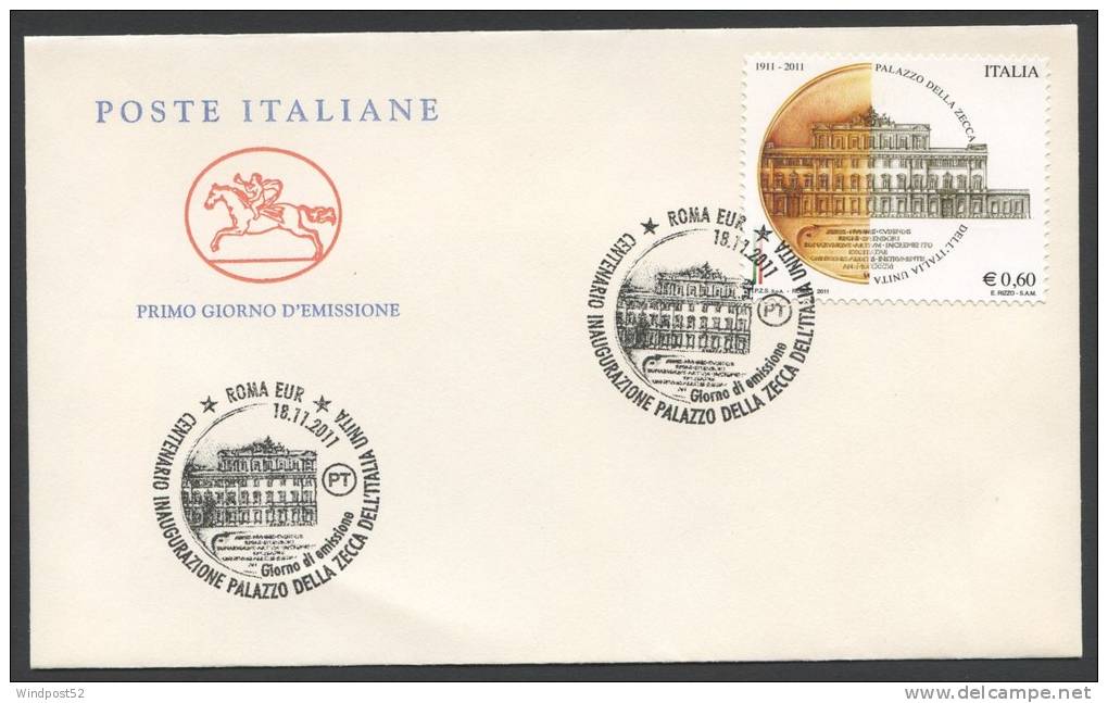 FDC ITALIA CAVALLINO 2011 - PALAZZO DELLA ZECCA DELL'ITALIA UNITA - 258 - FDC