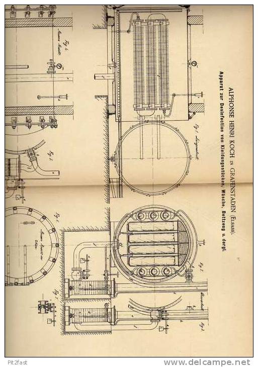 Original Patentschrift - A. Koch In Grafenstaden , Elsass , 1886 , Desinfectionsapparat , Illkirch - Graffenstaden !!! - Machines