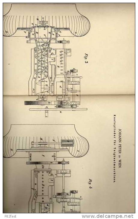 Original Patentschrift -  J. Peyer In Wien , 1886, Teigknetmaschine , Bäckerei , Bäcker !!! - Máquinas