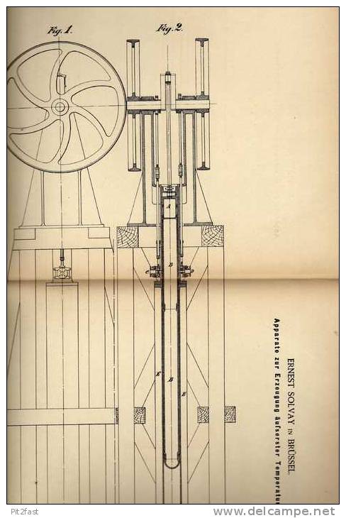 Original Patentschrift -  E. Solvay In Brüssel , 1886 , Apparat Zum Heizen Und Kühlen !!! - Máquinas