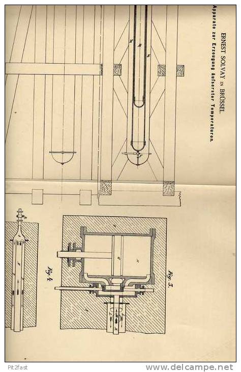 Original Patentschrift -  E. Solvay In Brüssel , 1886 , Apparat Zum Heizen Und Kühlen !!! - Máquinas