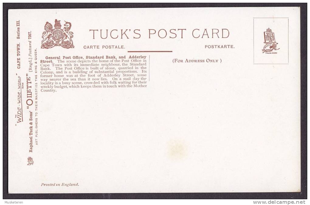 South Africa PPC Cape Town General Post Ofice Standard Bank Series III. TUCK´s Post Card Oilette Wide-Wide-World Series - Südafrika